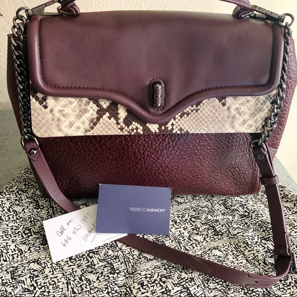 SOLD Rebecca Minkoff Shoulder Bag Snake Print Burgundy - Picture 3 of 12